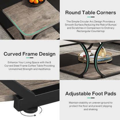 Salontafel – Koffietafel – Woonkamertafel – Theetafel – Bijzettafel – Modern Vierkant Ontwerp – Open Opbergruimte – Metaal Houtcomposiet – 100x100x50 cm – Zwart Grijsbruin