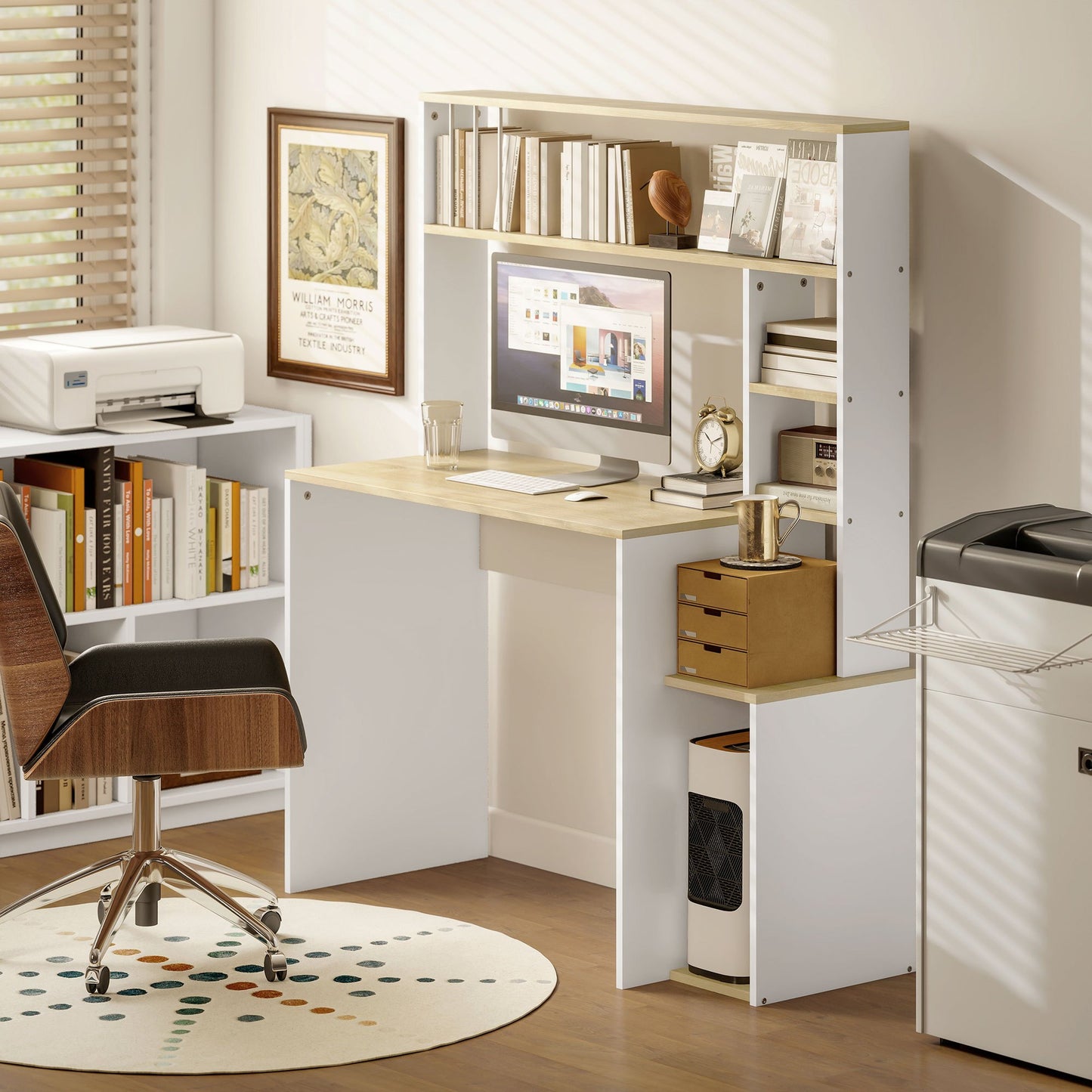 Bureau – Computertafel – Werkplekmeubel – Study Desk – Thuiswerkplek – Met Opbergruimte en CPU Houder – Grote Werkblad 113x45 cm – Eikenhoutkleur Melamine