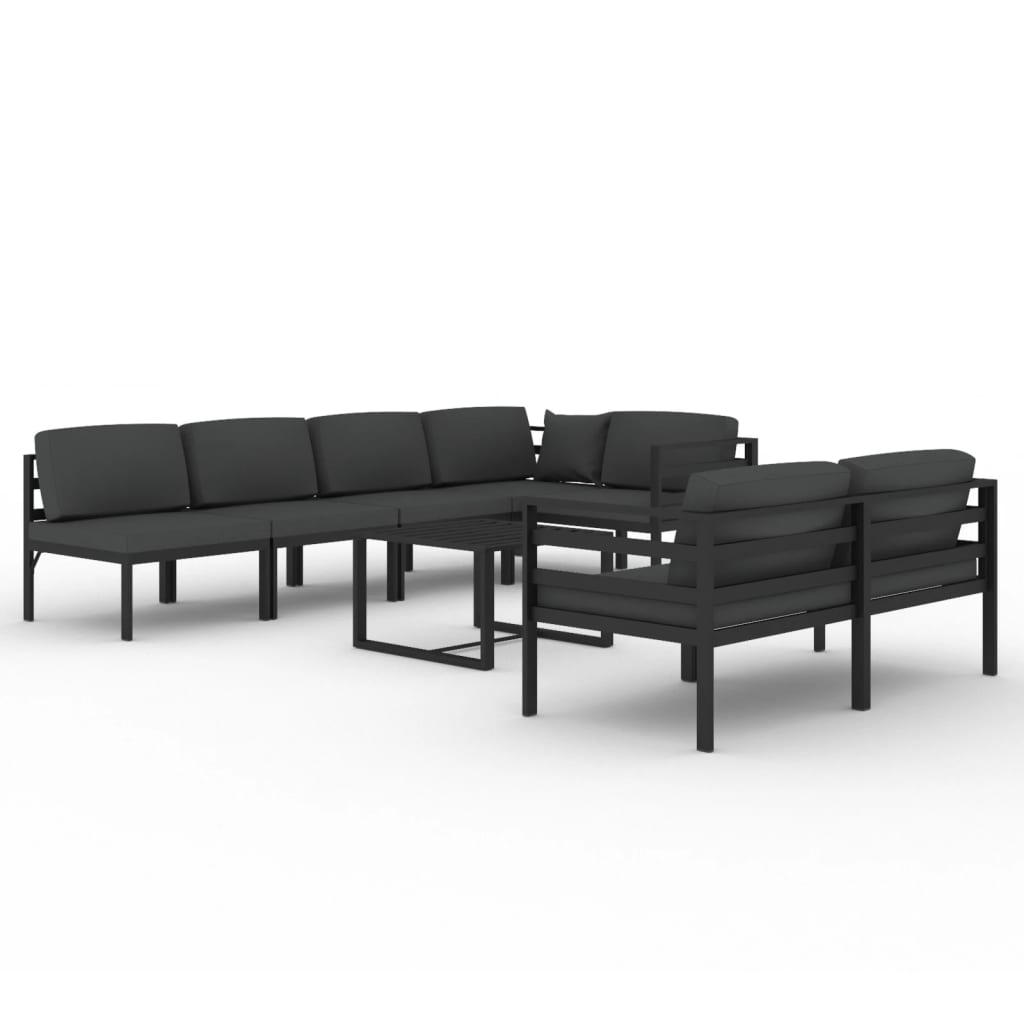 Loungeset – Tuinset – Loungeset Aluminium – Verstelbare Loungeset – Loungeset Met Tafel – Modulaire 9-delige Set – Weerbestendig Aluminium – Comfortabele Polyester Kussens