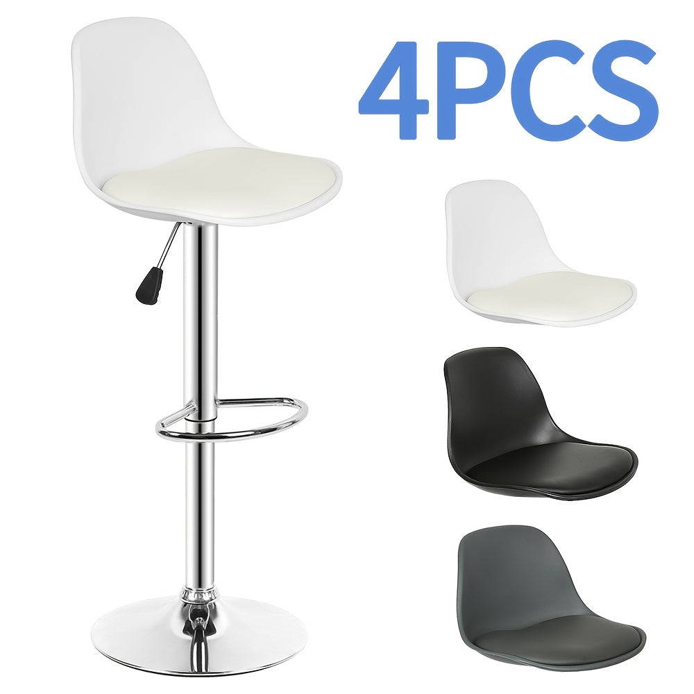 4pcs Bar Stools, PU Bar Chairs, Chrome Legs, Adjustable Height Counter Chairs, Seat Height 55-75cm, Padded Kitchen High Chairs, Artificial Leather Kitchen Island Chairs, Swivel-backrest- Footrest- Liftable, Load-bearing 120KG