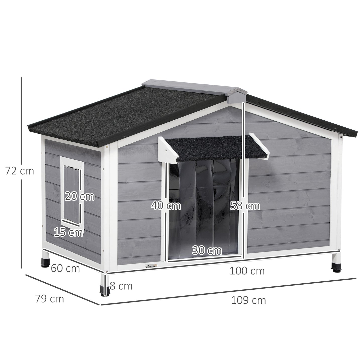 Hondenhok – Houten Hondenhuis – Hondenkot – Dierenhuis – Huisdierhuis – Weerbestendig Asfalt Dak – Verhoogd Op Pedestal – 109x79x72 cm – Grijs