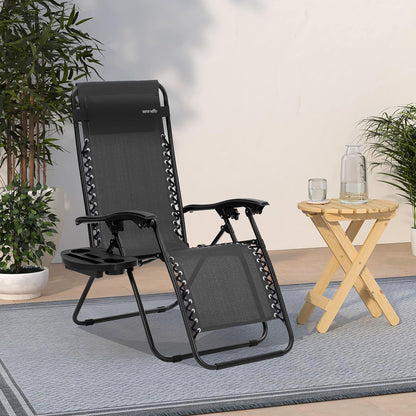 Loungestoel – Lounger – Relaxstoel – Tuinstoel – Fauteuil – Verstelbaar ontwerp – Afneembare zijtafel met bekerhouders