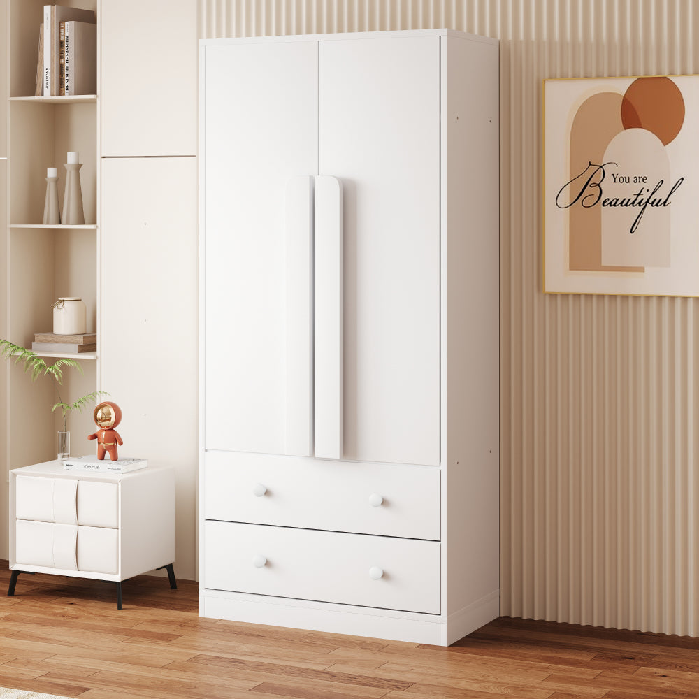 Kledingkast – Garderobekast – Opbergkast – Draaideurkast – Slaapkamerkast – Wit – Met Lades – Metaal – 70x40x170 cm – Eigentijds Design