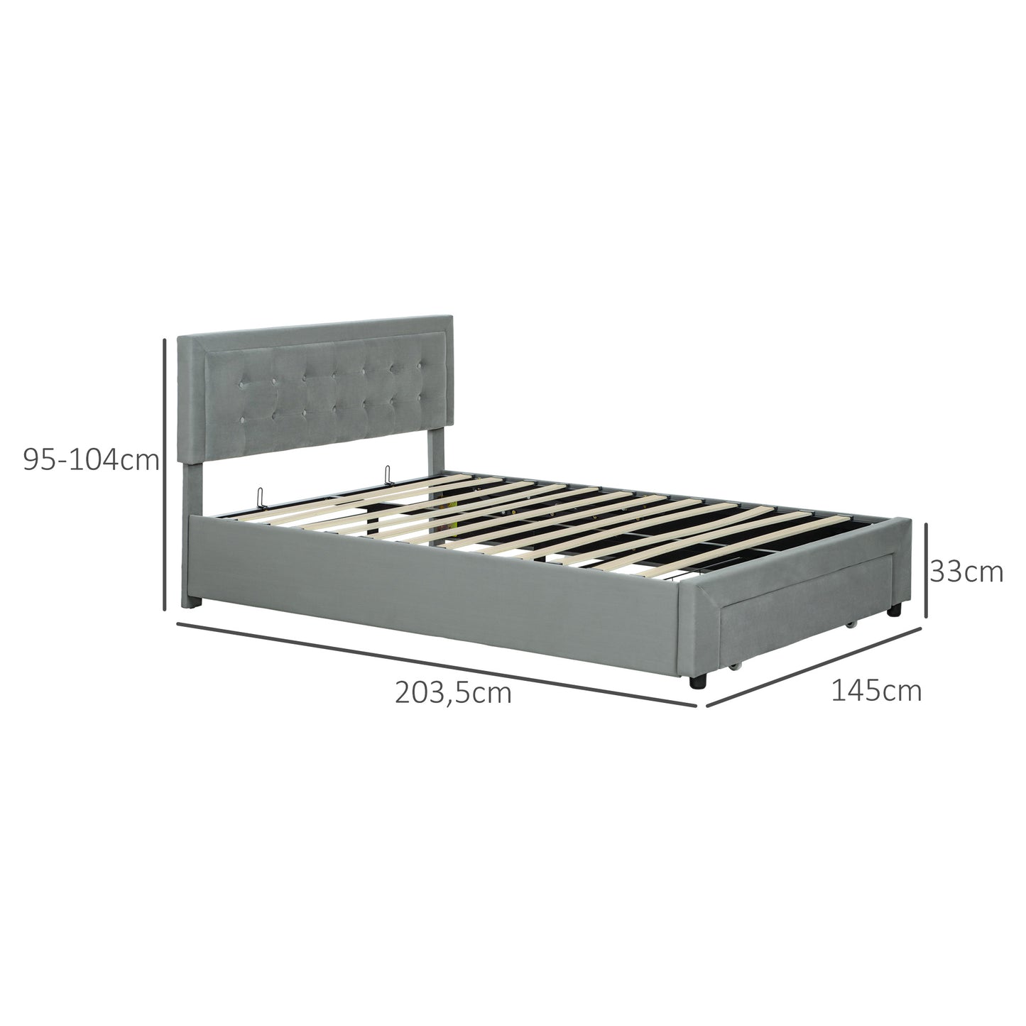 Bedframe – Tweepersoonsbed – Platformbed – Opbergbed – Bedbank – Hydraulische Lift – Verstelbaar Hoofdbord Fluweel – 140x200 cm