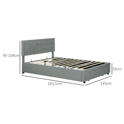 Bedframe – Tweepersoonsbed – Platformbed – Opbergbed – Bedbank – Hydraulische Lift – Verstelbaar Hoofdbord Fluweel – 140x200 cm