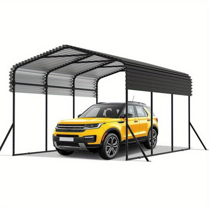 NAIZY Large Metal Carport Garage with Trapezoidal Panels - Sturdy Outdoor Vehicle Shelter for Cars, Trucks, SUVs - Durable Weather-Resistant Design, Easy Assembly, No Electricity Needed, Car Shelter, Sleek Metallic Finish, Ro