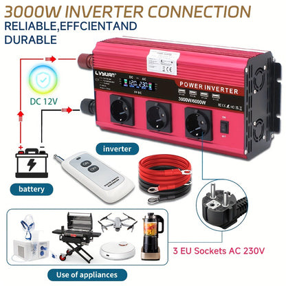 7000W Omvormer – Stroomomzetter – Spanning Converter – AC Inverter – Wisselstroomomzetter – Pure Sinusgolf – LCD Display – Compact & Duurzaam