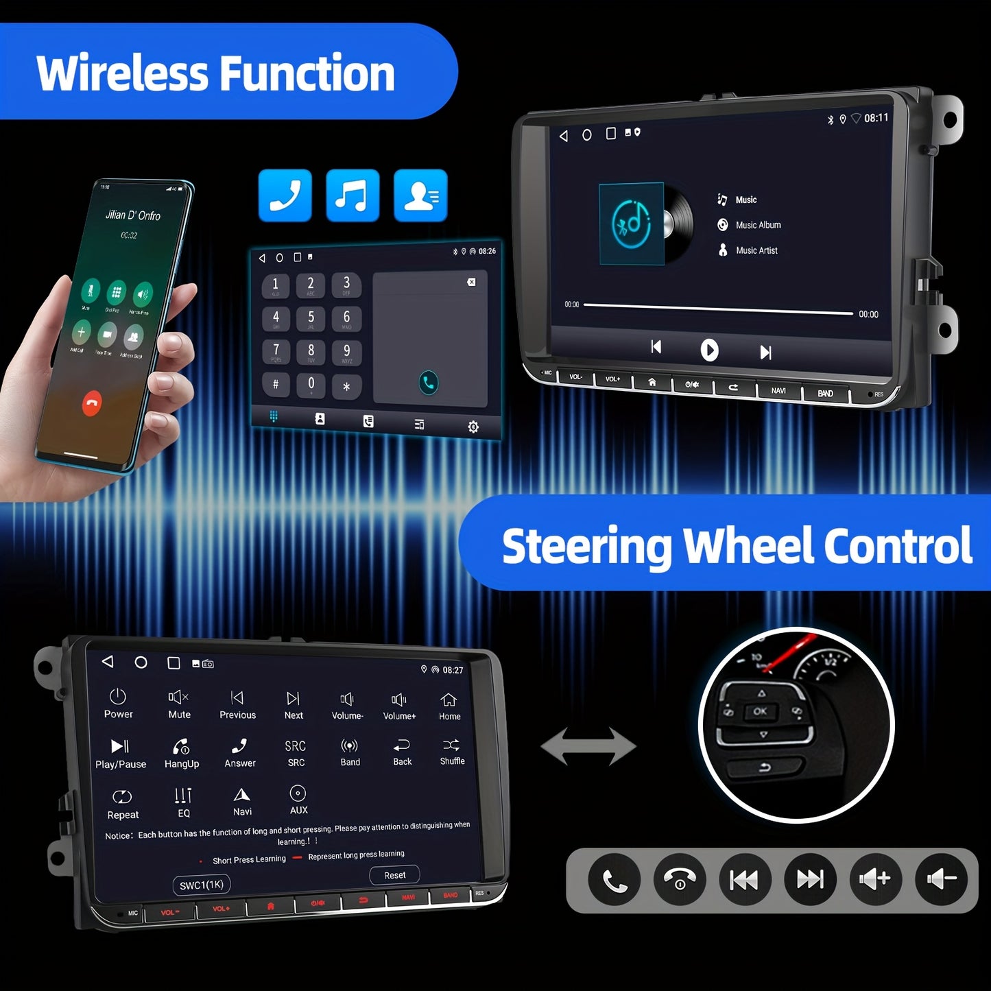 Android 14 Car Stereo – Auto Radio – Multimedia Speler – Navigatiesysteem – Touchscreen Headunit – 9 Inch IPS Scherm – Draadloos CarPlay & Android Auto – Inclusief AHD Achteruitrijcamera en Microfoon