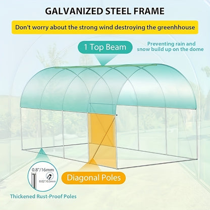 Heavy-Duty Greenhouse with Galvanized Steel Frame - Outdoor Plant Growing tunnel, 2 Doors & 6 Windows, Anchor Mesh Base for Stability, Transparent Panels for Natural Light - Ideal for Home, Commercial, or Educational Gardens - QUORE