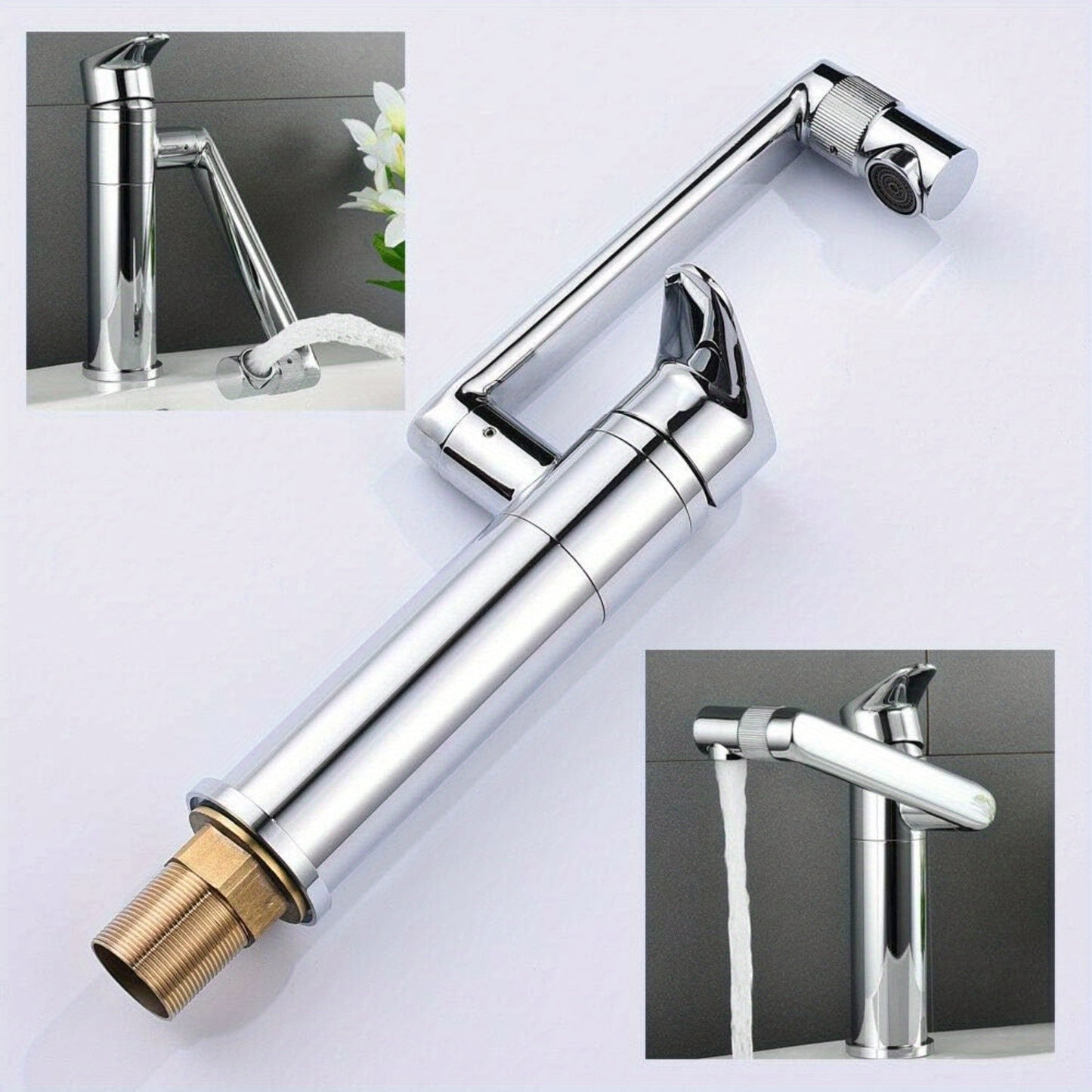 Goodslinesshop DiLiBee 360° Rotatable Single Handle Bathroom & Kitchen Sink Faucet - Chrome Finish, Nickel Plated Stainless Steel Valve, Classic Modern Design, Easy Installation with Mounting Hardware & Flexible Hoses, Effic