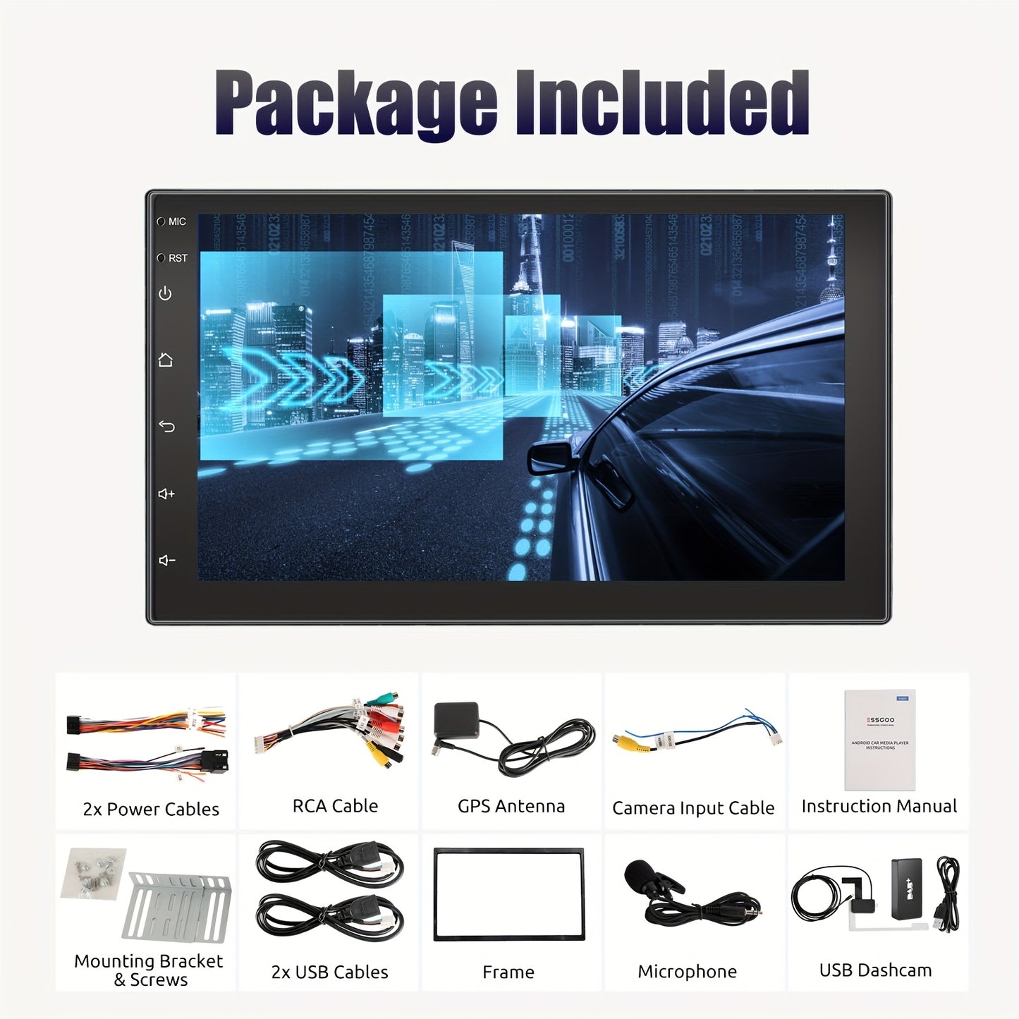 Android 14 Autoradio – 2 DIN Auto Stereo – Multimedia Speler – Touchscreen Radio – GPS Navigatie – 7 Inch IPS Scherm – Draadloze CarPlay & DAB+ Adapter