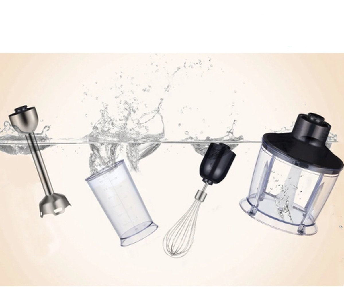 Professionele Staafmixer - Set 5-in-1 - Keukenmachine - 1200W - RVS - Incl. Hakmolen - Kom - Eierklopper - Melkopschuimer