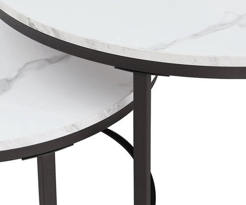 Salontafel - Set Van 2 - 80x60cm - Zwart - Ronde Salontafel - Marmer Blad - IJzeren Onderstel - Salontafel Rond - Salontafels