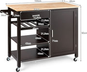 Keukeneiland - Verplaatsbaar - Keukenkast - Dressoir - Organizer - Kasten - Houten Werkblad - Lade - Zwart