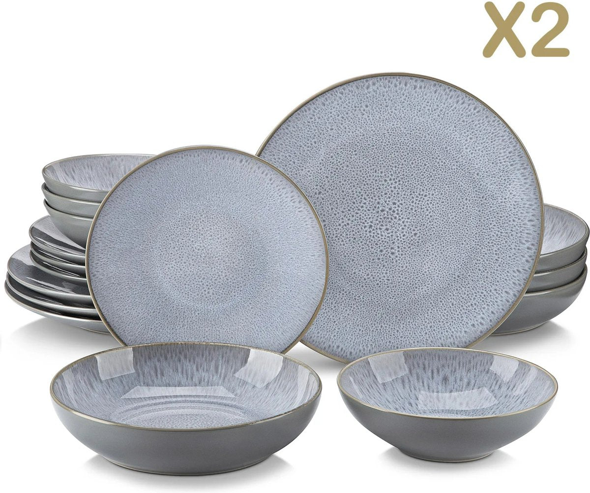 Luxe Serviesset – 32 delig – 8 persoons – Porselein - Bordenset – Dinner platen – Dessertborden - Kommen - Mokken - Schaaltjes - Grijs