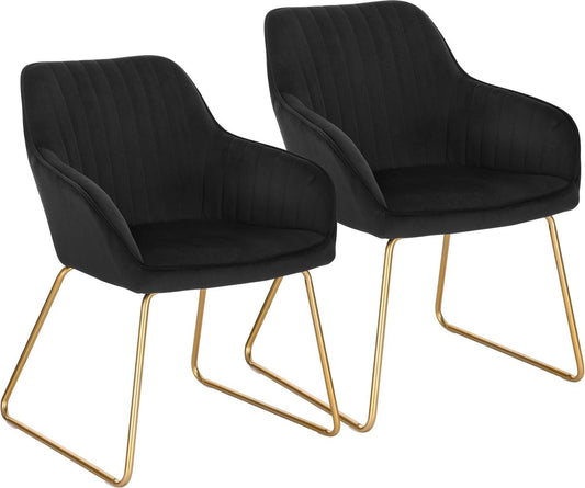 Eetkamerstoelen set van 2 - Luxueuze Velvet Stoelen - Eetkamerstoel - Stoelen met armleuning - Fluweel - Zwart