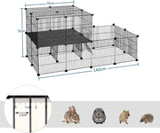 Huisdierkooi - Huisdierhok - Verstelbaar en Opvouwbaar - 2 Verdiepingen - Zwart - 140x70x70cm - Konijn - Hond - Kennel