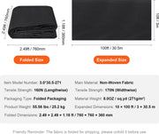 Tuinvlies - Onkruidvlies - Niet-geweven Stof - 3,0 x 30,5 m - 271 g/m2 Pp - Opritdrainagedoek - Voor Opritstabilisatie - Tuinbouw - Landbouw En Drainage - Zwart