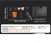 Sloophamer EX7 - Professionele Breekhamer - 1400W - 2900Bpm - Lichtgewicht - Schokabsorberend - Ergonomisch Ontwerp - Incl koffer en twee beitels
