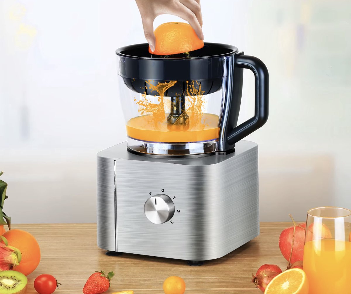 Keukenmachine - Alles in 1 keukenmachine - Multifunctionele keukenmachine - Vleesmolen - Garde - Kneder - Shredder - Sinaasappelpers - Hakselaar - Blender - 1100W - Zilver