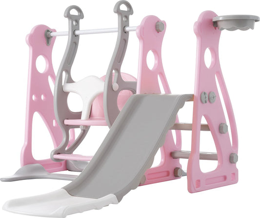 Glijbaan - Binnen en Buiten - Baby - 1 Jaar tot 3 Jaar - BPA-Vrij - Speeltoren 4 in 1 - Roze/Grijs/Wit