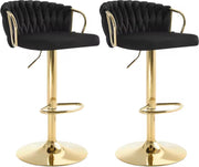 Luxe barkruk - Fluweel Barkruk - Set van 2 - Gevlochten - Hoogte verstelbaar - 360 graden draaibaar - Velvet - Gouden poot - Zwart