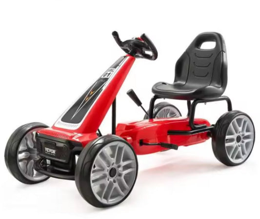 Go Kart - Auto - Verstelbare Zitting - Met Handrem - Voor Kinderen - Buiten - 52 cm x 100 cm x 61,5 cm - Rood - QUORE