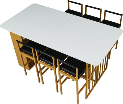 Opvouwbare Eettafel - Multifunctionele Uitschuifbare Eettafel - Beweegbare Eettafel - Uitschuifbare Eettafel met Lades - Eettafel in 3-Vorm - Wit en Goud