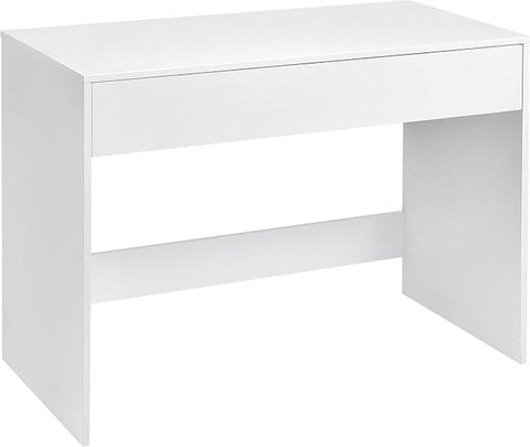 Bureau van 100 cm met lade, geschikt als computerbureau, kaptafel of werktafel voor thuis- of klein kantoor. Kleur: wit.