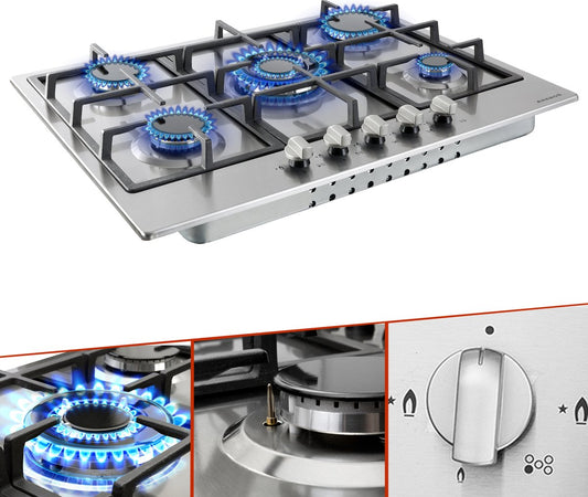 Gas hob 5 burners - Stainless steel - Incl. grids &amp; ignition protection