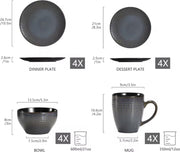 Dinnerware set Blue - Ceramic - 12 large plates - 12 small plates - 12 bowls - 12 cups - 48 pieces - Relief - Blue