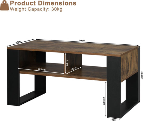 Salontafel - Rechthoek salontafel - Bijzettafel - Industrieel - 2 vakken - Hout - Melamine fineer - Rustic brown