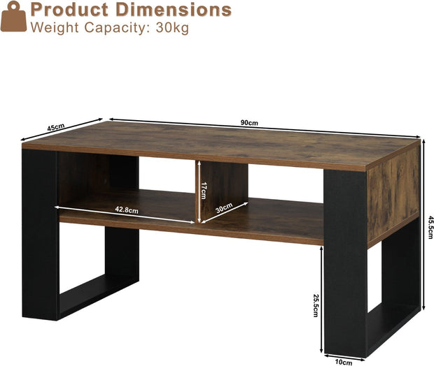 Salontafel - Rechthoek salontafel - Bijzettafel - Industrieel - 2 vakken - Hout - Melamine fineer - Rustic brown