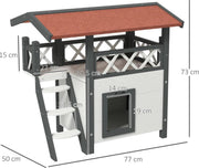 Kattenhuis - voor Buiten – Duurzaam Houten Hok - met 2 Verdiepingen – Ruime Kooi - Bench en Ren – Weerbestendig en Comfortabel – Wit