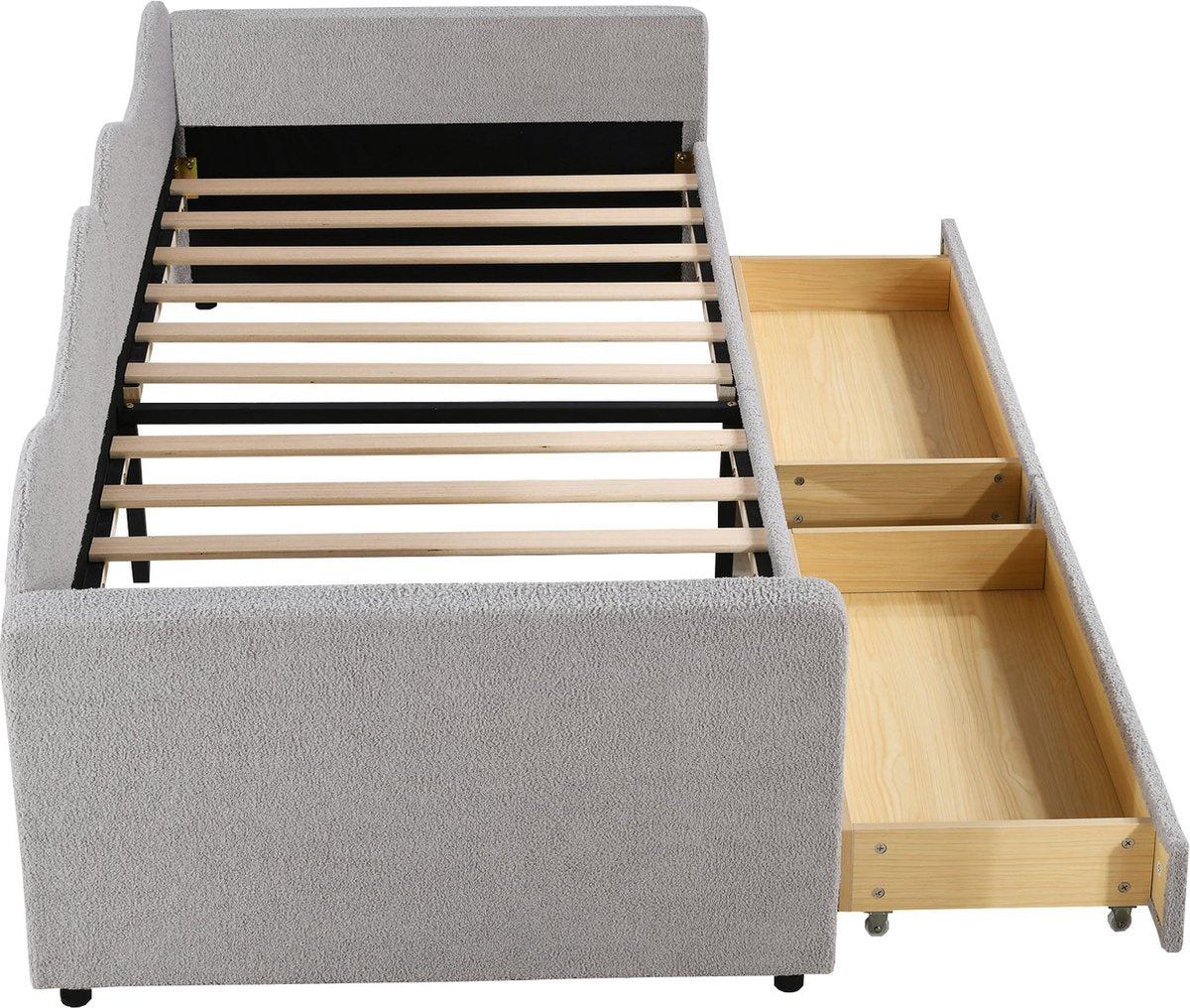 Kinderbed - Slaapbank met 2-laden - Teddybeerbedframe - Multifunctioneel Zacht -  Bed Met Rugleuning en Armleuningen -  90*200 cm -Grijs -  (Ween matras)