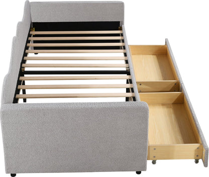 Kinderbed - Slaapbank met 2-laden - Teddybeerbedframe - Multifunctioneel Zacht -  Bed Met Rugleuning en Armleuningen -  90*200 cm -Grijs -  (Ween matras)