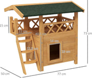 Kattenhuis - voor Buiten – Duurzaam Houten Hok - met 2 Verdiepingen – Ruime Kooi - Bench en Ren – Weerbestendig en Comfortabel – Bruin