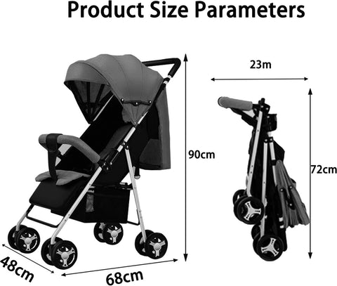 Compacte Buggy - Buggy Inklapbaar - Plooibuggy - Lichtgewicht Kinderwagen - Buggy's - Met Grote Opbergruimte - Met Meerdere Standen - Grijs/Zwart