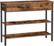 Sidetable - Smalle tafel - Smalle kast - Vakkenkast - Industrieel - Met 2 kleppen - Hout en Metaal - Bruin/Zwart - 100x24x80cm