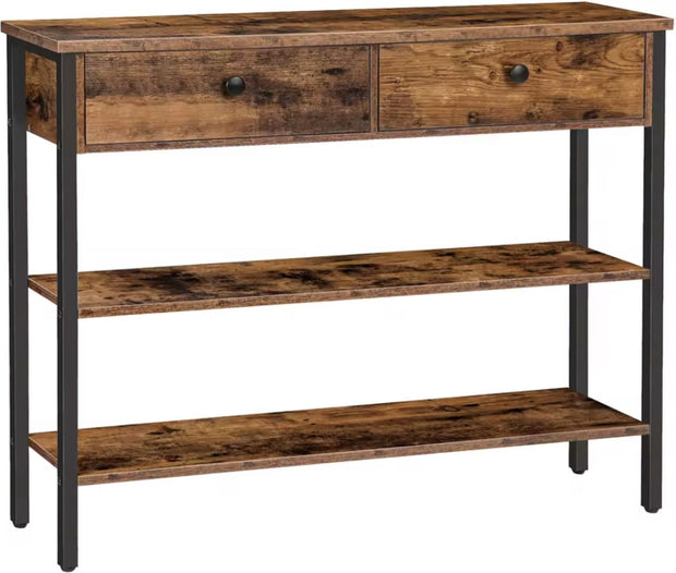 Sidetable - Smalle tafel - Smalle kast - Vakkenkast - Industrieel - Met 2 kleppen - Hout en Metaal - Bruin/Zwart - 100x24x80cm