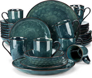 32-Delige  - Groene - Servies set - Ovenverandering - Glazuur - Porseleinen - Serviesgoed Set - Met Diner- Dessertbord - Kom - Mok - Groen