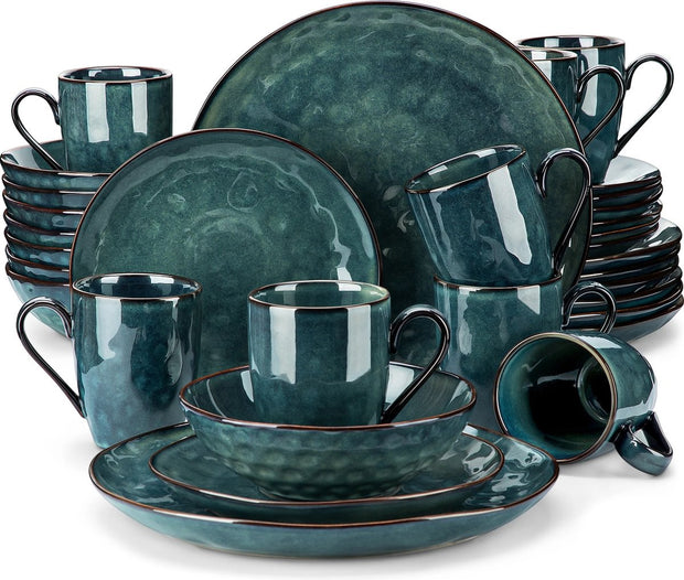 32-Delige  - Groene - Servies set - Ovenverandering - Glazuur - Porseleinen - Serviesgoed Set - Met Diner- Dessertbord - Kom - Mok - Groen
