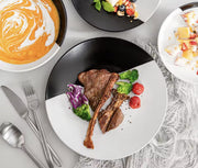 Dinnerware set white/black - Ceramic - 12 large plates - 12 small plates - 12 deep plates - 12 bowls - 48 pieces - White - Black