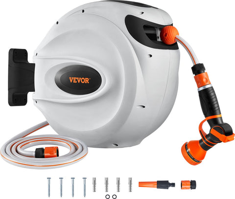 Wandgemonteerde Intrekbare Slanghaspel - 35m x 12mm - Automatisch Oprolsysteem - 180° Draaibare Beugel - 9 Patronen Spuitmond, Geschikt voor Tuinen - Auto's en Huisdieren