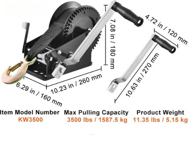 Handlier Pro5 - Zware Uitvoering - Professioneel Gebruik - Tot 1588kg - Hand Gesmede Haak - Roestbestendig - 2-Richtingen - Boot Lier