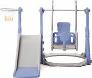 Glijbaan voor kinderen - 4 in 1 kinderglijbaan, schommel met basketbalstandaard, klimladder, schommel, tuinglijbaan voor binnen en buiten