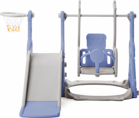 Glijbaan voor kinderen - 4 in 1 kinderglijbaan, schommel met basketbalstandaard, klimladder, schommel, tuinglijbaan voor binnen en buiten