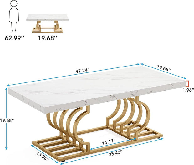 Salontafels Modern - Salontafel met Geometrisch Frame - Bijzettafel Goud - Tafel - Sidetable - Nep-Marmer - 120 x 50 x 50 cm