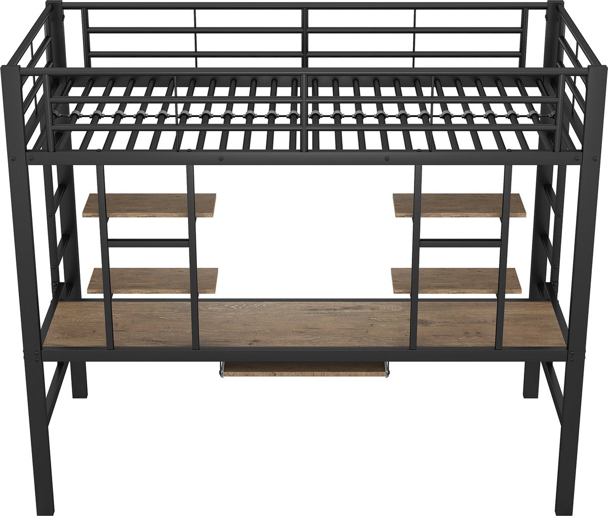 Kinderbed - Zonder Matras - Zonder Stoel - Metalen Bedframe met Bureau en Twee Boekenplanken - Geschikt voor Kinderen - Tieners en Volwassenen - 90x200 cm - Zwart