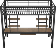 Kinderbed - Zonder Matras - Zonder Stoel - Metalen Bedframe met Bureau en Twee Boekenplanken - Geschikt voor Kinderen - Tieners en Volwassenen - 90x200 cm - Zwart
